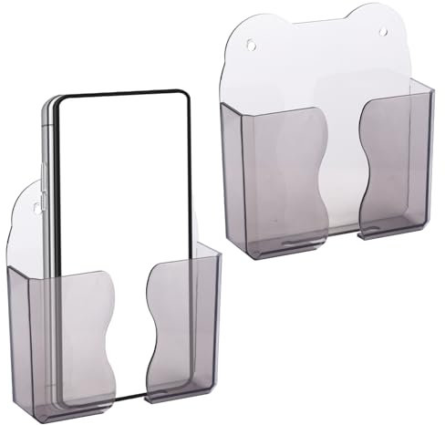 Gosknor 2pcs Wall Mount Phone Holders, Plastic Wall Mount Cell Phone Shelf Stand Bedside Smartphone Stand Smartphone Accessories for iPhone and Android (Volcanic Gray)