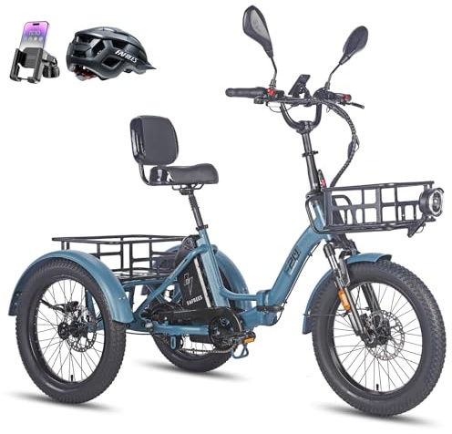 Fafrees F20 Mate Triciclo Eléctrico, Batería de 48 V/23.45 Ah, Alcance 120 KM, Asiento con Respaldo, Cesta Delantera, Triciclo eléctrico Plegable de 20 x 3,0 para Adultos Mayores (Azul)