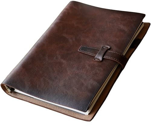 Nachfüllbares A5-Leder-Notizbuch, wiederverwendbares Leder-Tagebuch, Vintage-Organizer mit 6-Ring-Metallbinder, 120 Seiten, liniertes Papier und Tasche, für Schriftsteller, Geschäft, Arbeit, Studium