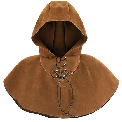 ITODA Cape à Capuche Courte Médiévale pour Adultes Cape à Capuche Viking Unisexe Capuchon Gothique Sorcière Manteau Costume de Sorcière Magicien Vampire pour Halloween Cosplay Carnaval Sorcellerie