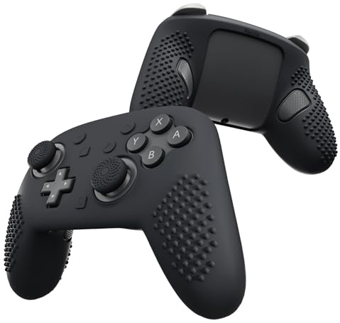 PlayVital Cover per Nintendo Switch 2 Pro Controller, Custodia Silicone Protettiva Antiscivolo per Switch 2 Pro con Copri Tasti Posteriori, Gommini e Adesivi, 3D Borchiate-Nero