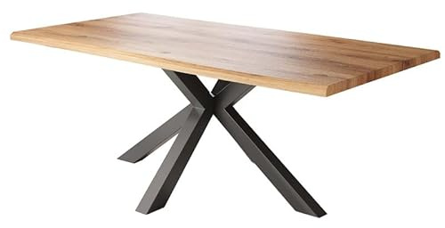 Loreno Esstisch - 220 cm x 100 cm – 4 cm MDF Tischplatte, Wildeiche-Optik – Spider Gestell – Schwarz - Perfekt für Esszimmer und Küche