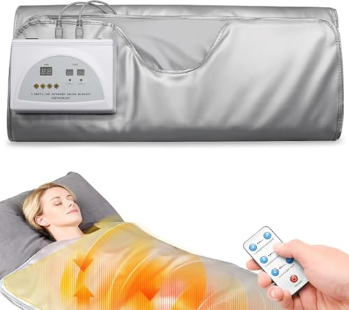 Kensbro Couverture de sauna infrarouge portable avec réglage de la température à 2 zones, couverture de sauna avec télécommande, couverture infrarouge pour la maison et le salon de beauté (180 x 80 cm