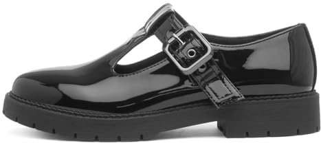 Lilley Womens Black Patent Buckle T-Bar Shoe - Size 7 UK - Black