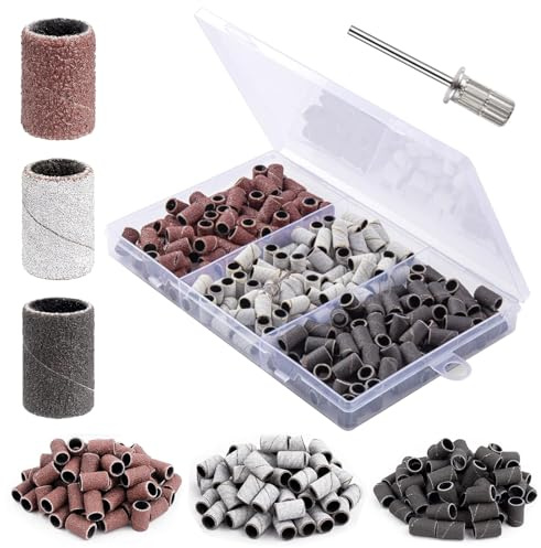 Dryxog 380 Stück Enthält Eine Adapterwelle Schleifhülsen Nagelfräser Spindelschleifer Schleifkappen Nagelfräser Multitool Schleifaufsatz Schleifvlies Nageldesign Zubehör Schleifscheiben Nagelpolier