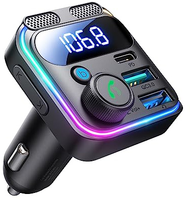 JOYROOM 81W Trasmettitore FM Bluetooth 5.4 per Auto【Bassi & Stereo Hi-Fi】Vivavoce Adattatore Bluetooth Auto【45W PD & 36W QC 3.0】Doppio Microfono Supporto Bluetooth & Disco U per iPhone 17