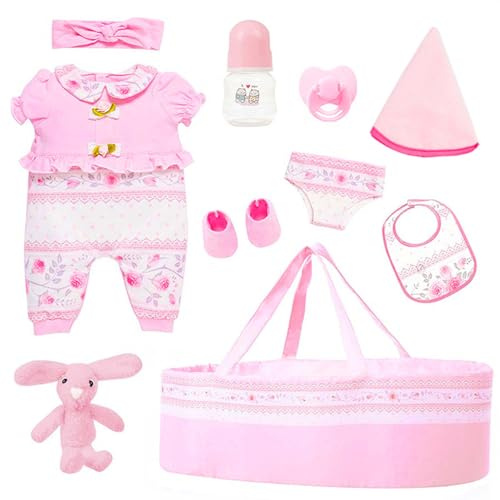 Baby docka tillbehör 10 st/set 45 cm docktillbehör med korg, kläder, bröstvårta, matningsflaska och mer