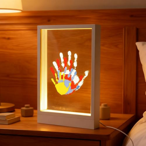 Juego de huellas de manos, juego de huellas de manos LED, para bebé, incluye colores no tóxicos, 4 placas acrílicas, herramienta de bricolaje para nueva madre, nuevos padres, abuelos, día del padre