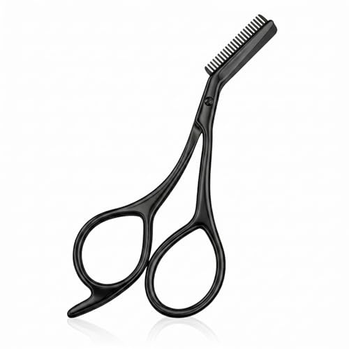Forbici professionali per sopracciglia in acciaio inox con pettine, strumento di taglio sicuro per donne e uomini, forbici per modellare i peli del viso e dei bambini (nero)