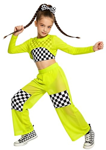 Freebily Flickor Löpardräkt för flickor Löparuniform för Flickor Dans Jazz Och Hip Hop Street Driver Prestanda Kläder, Fluorescerande grön, 9-10 anni