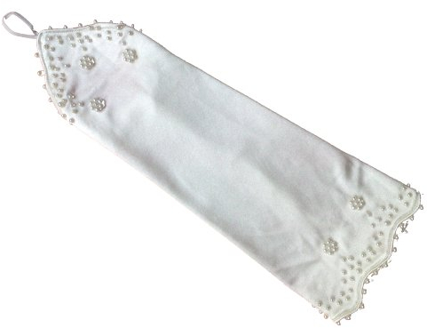 LadyMYP© Schöne Brauthandschuhe/Stulpen mit Perlen und Fingerschlaufe, fingerlos, weiß & ivory (hellcreme, elfenbein) 27 cm, (Weiß)