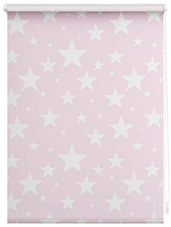 Lichtblick Klemmfix Tageslicht-Rollo mit Motiv, ohne Bohren, Blickdicht, Seitenzugrollo, Made in Germany, Sterne Rosa, 120 cm x 150 cm (B x L)
