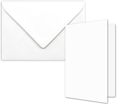 Set di 50 biglietti doppi pieghevoli in formato DIN A7 da 10,5 x 7,4 cm, con buste DIN C7, biglietti vuoti adatti per scrivere, decorare e stampare, colore: bianco