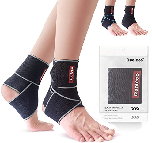 Dualeco Sprunggelenkbandage 1 Paar, Einstellbar Bandage Fußgelenk for Achillessehne/Plantarfasziitis, Fußbandage Sprunggelenk/Mittelfuß, Knöchelbandage Rechts/Links, Fußgelenkbandage