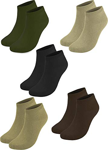 normani 10 Paar Baumwolle Sommersocken Sneaker Socken Kurze Söckchen für Damen und Herren Farbe Oliv/Beige/Khaki/Braun/Schwarz Größe 43-47