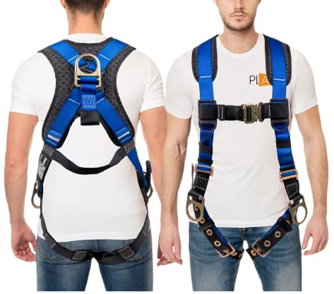 Palmer Safety ATERET Fall Protection 5pt Safety Harness, Dorsal D-ring, Quick-Connect Buckle, Grommet Legs, Sewn in Back Pad I OSHA ANSI Compliant Personal Equipment (Blue), Small