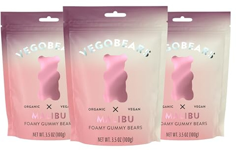 Candy People VegoBears Malibu Foamy Organic Gummy Bears, Non-GMO Cherry & Raspberry Gummies 3.5 Ounce (3 Pack)