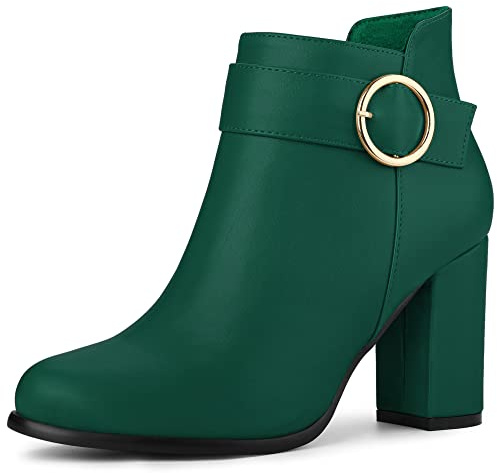 Allegra K Bottines à talons hauts et bout rond pour femmes Vert 38