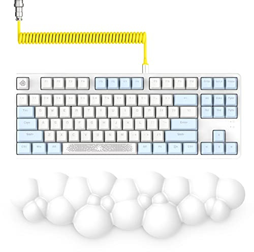 AJAZZ AK873-75 % trådbundet speltangentbord – het utbytbar blå brytare mekaniskt tangentbord TKL 80 % – LIGHTSYNC RGB och lindad tangentbordskabel och tangentbord palmstöd – avtagbart magnetiskt övre