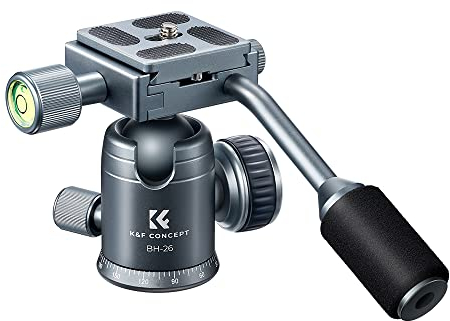 K&F Concept Stativkopf mit Griff, 360 Grad Panorama, Kugelkopf für Video- und Fotoaufnahme,Grau