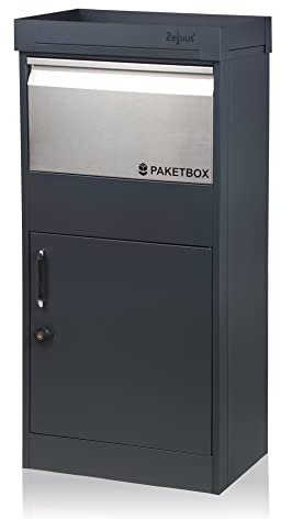 Zelsius Briefkasten mit Paketfach Pluto | pulverbeschichteter Stahl mit Edelstahl Elementen | RAL7016 Anthrazit | integrierte Rückholsperre, Pflanzbeet | Bodenmontage | Paketbriefkasten, Paketbox