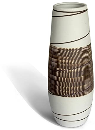 fanquare Floreros Grandes con Rayas Marrones para Hierba de la Pampa, Jarrón de Cerámica Decorativo Hecho a Mano para Flores Sala de Estar, Altura 27cm