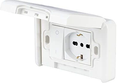 POLY POOL - PP6098X Kit Incasso Premontato con Presa Schuko Esterna da Muro e Interruttore Bipolare Impermeabile - con Supporto e Viti Montaggio