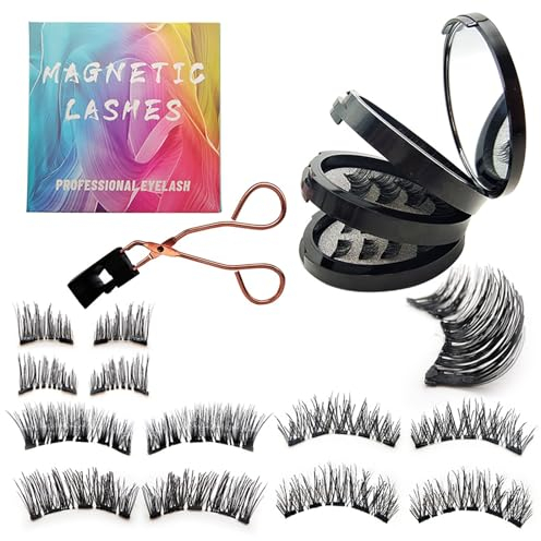 Pure Vie Ciglia Finte Magnetiche, 5Pairs Extension Ciglia Finte Ciuffetti Naturali 3D Riutilizzabili Half Lashes Cateye Eyelashes No Need Ciglia Colla con Eyeliner per Donne Ragazza Halloween