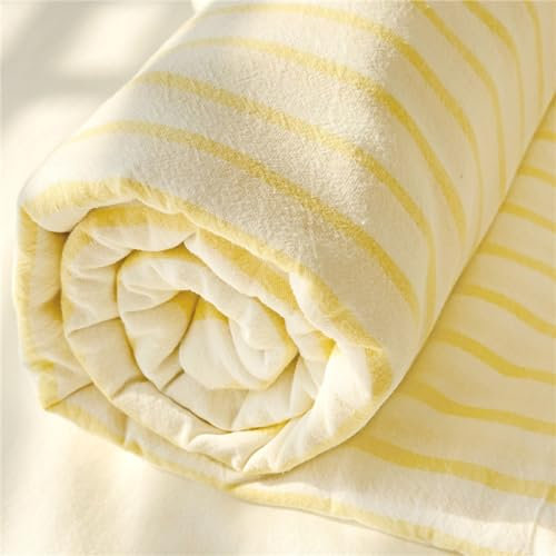 Odot Streifen Einfach Stil Spannbettlaken Elastisch, Spannbetttücher bis 25cm Tiefe Taschen Spannbetttuch Spannleintuch für Boxspringbetten, Bettlaken für Einzelbett Doppelbett (180x200cm,Gelb)