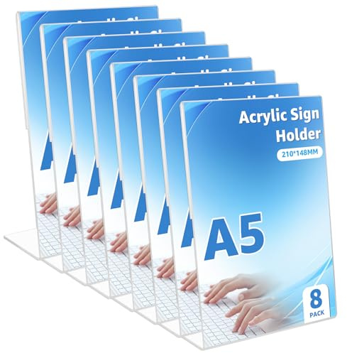 LDHHYH 8 Stück A5 Tischaufsteller, Acryl Aufsteller A5, Schräg Tischaufsteller A5 Aufsteller Din A5 L- Ständer, Transparent Acryl Tischaufsteller für Cafés, Restaurants, Ausstellungen, Werbeaktionen