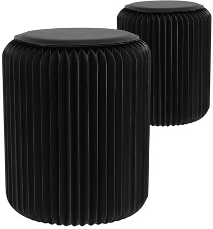 STOOLY - Vikbar pall - sits i konstläder - återvinningsbar kartong - set med 2 (Onyx svart, 42 cm)