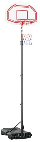 HOMCOM Canasta de Baloncesto para Exterior con Altura Regulable 258-314 cm Aro de Baloncesto con Base Rellenable y Ruedas para Jóvenes y Adultos Negro y Rojo