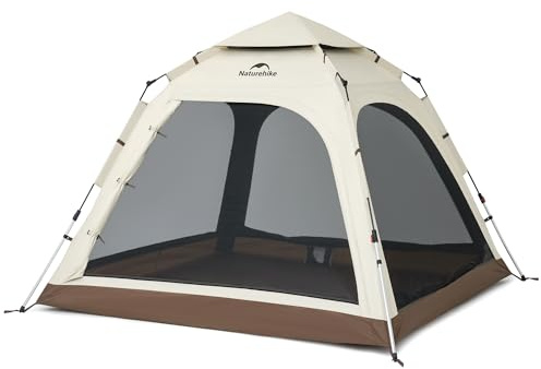 Naturehike Ango - Tienda de campaña opaca mejorada para 3 a 4 personas, tiendas de campaña instantáneas para camping, tienda de campaña impermeable anti-UV con toldo y postes de toldo