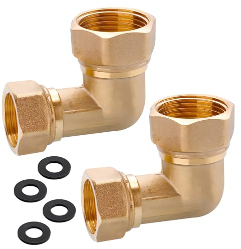 Pack of 2 Brass Movable Screw Connections, 3/4 Inch Female x 1/2 Inch Female Brass Angle 90°, 3/4 Inch to 1/2 Inch Movable Screw Connection, 90 Degree Angle Fitting for Water Installations