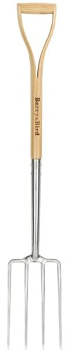 Berry&Bird Gardening Digging Fork, 4-Tine Stainless Steel Pitchfork, 111.5cm/43.9in Heavy Duty Spading Fork with Ergonomic Y-Grip Handle for Digging Planting Cultivating Aerating