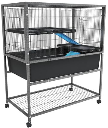 FIVMEN Hamsterkäfig Meerschweinchen Käfig 88x48x102 cm Kleintierkäfig Rattenkäfig mit Sicherheitsschlösser, Leiter, Lagerregal und Rollen Hamster Käfig Nagerkäfig Kleintierstall