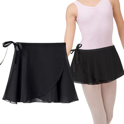 OYZOQ Falda de Ballet niña Chiffon, transpirable y suave para niños, negro,con cintura ajustable para gimnasia