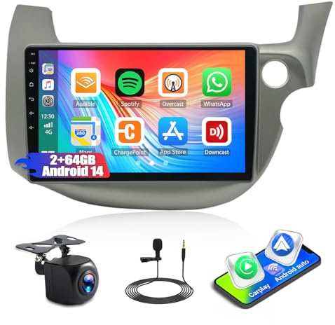 10.1 4+64G Android 14 Car Radio Stereo Upgrade for Honda Fit/Jazz 2007–2014 RHD with Wireless Carplay Android Auto Touch Screen 2Din Car Radio Sat GPS Nav WiFi Bluetooth FM RDS SWC Backup Camera