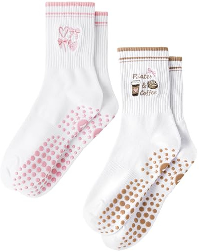 Yawlsow - Calze antiscivolo per pilates da donna, calze aderenti per yoga, barre, antiscivolo, atletiche, a manica lunga, calze adesive per allenamento ospedaliero, One Size