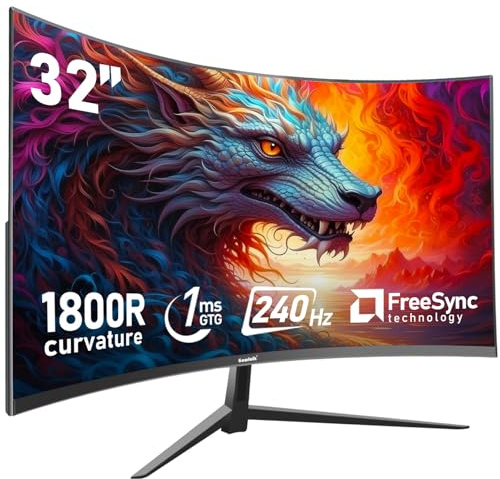 Gawfolk Curved 32 inch Gaming Monitor 240Hz PC Screen Full HD 1080P, Frameless 1800R Curved Computer Screen,FreeSync,178° Viewing Angle,Display Port、HDMI 2.0,Wall Mount Compatible 100x100MM-Black