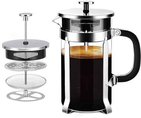 Caffettiera French Press in Vetro Resistente al Calore con Filtro Facile da Pulire, Pressa Francese per Caffè e Tè, Design Multifunzionale Ideale per Casa, Viaggio e Campeggio (350, Millilitri)