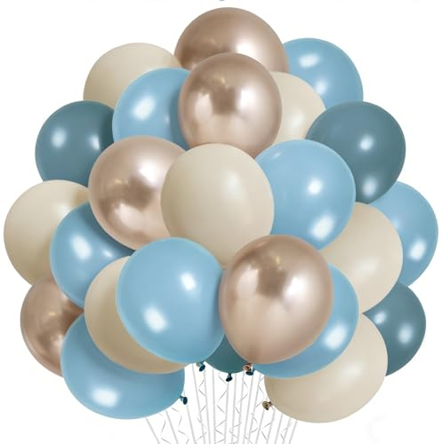 50 Pezzi Palloncini Blu Bianchi, Palloncino di Elio Azzurro Cielo, Palloncini Blu Polveroso, per Decorazioni Compleanno, Matrimonio, Baby Shower