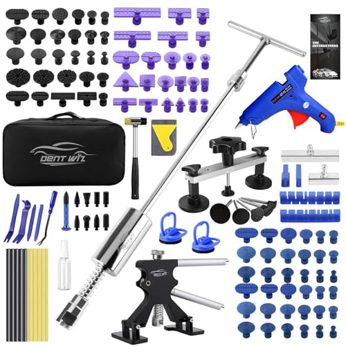 DentWiz Kit de réparation de Bosses pour Voiture Outils PDR avec Marteau Coulissant,extracteur de Bosse,Pont extracteur,Pistolet à Colle Chaude et pastilles Débosselage sans Peinture pour carrosserie