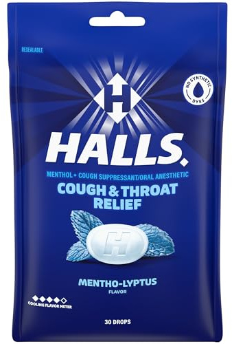 HALLS Cough and Throat Relief Mentho-Lyptus Cough Drops, 30 Drops