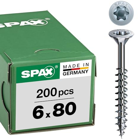 SPAX Universalskruv, 6,0 x 80 mm, 200 stycken, T-STAR plus, försänkt huvud, delgänga, 4CUT, WIROX A3J, 0191010600805