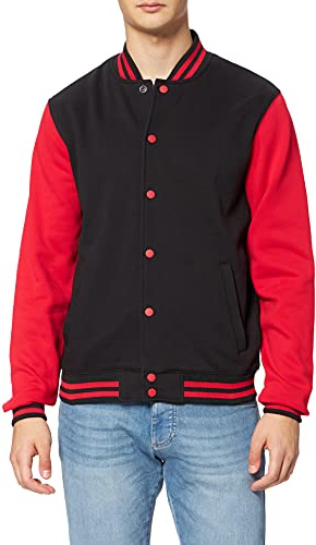 Build Your Brand Herrjacka, Sweat Collegejacka, collegejacka för män, finns i många färger, storlekar S – 5XL, Flerfärgad (blå/röd 00044), L