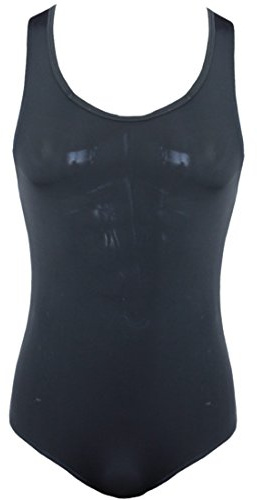 iiniim Sexy Mens High Cut Stretchy Leotard Wrestling Singlet Bodysuit Nightwear Black X-Large(Waistline:32.0-47.0)