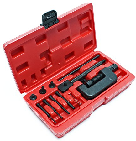 Wiltec Trenn Niet Werkzeug für 420-630 Ketten, Kettenteiler mit 3 Trennspitzen im Koffer, Kettentrenner Motorradkette Steuerkette