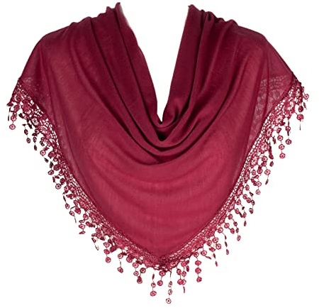 Hat To Socks Foulard Triangle Femme - Étole Élégante avec Franges en Dentelle Bobbin (vin rouge)