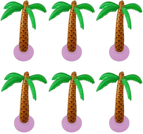 6 x Inflatable Palm Trees 90cm – Tropical Party Decorations – Hawaiian Luau Beach & Island Adventure Wayfinder Theme – Large Coconut Tree Prop for Kids & Adults Parties